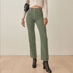 NWT Cynthia Button Fly High Rise Straight Corduroy Pants in Moss
